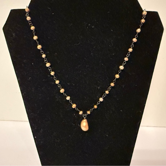 SILPADA NECKLACE OXIDIZED STERLING SILVER 925 LINKS COPPER FRESHWATER PEARLS 17” - Picture 3 of 9